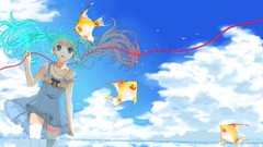 Water clouds bubbles fish dress Ribbons long hair hatsune miku 