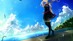 Water clouds cats Birds schoolgirls bows blondes skirts long 