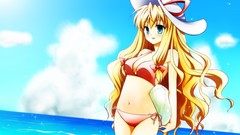 Water clouds dress hats wet blondes long hair anime girls 