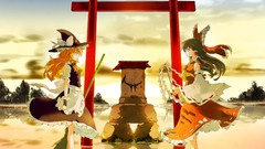 Water clouds dress Profile hats staff red dress reflections 