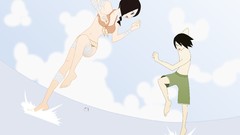 Water clouds glasses running anime girls green eyes brown eyes 