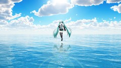 Water clouds headphones hatsune miku vocaloid twintails thigh 