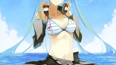 Water clouds headphones Ribbons skirts long hair hatsune miku 