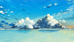 Water clouds ocean Anime drawings scenic skyscapes
