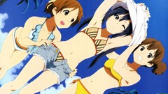 Water clouds palm trees Beaches long hair brown eyes brunettes 