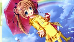 Water clouds rain Umbrellas anime girls green eyes rainbows 