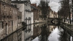 Water clouds reflections houses buildings chanel