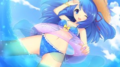 Water clouds Ribbons blue hair blue eyes hair bow bikini