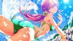 Water clouds sky Anime wet anime girls purple hair purple eyes 