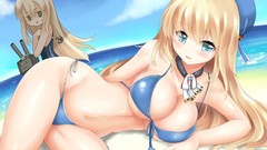 Water clouds sky blue eyes bikini kantai collection Shimakaze