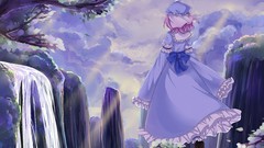 Water clouds sky dress pink hair short hair touhou scenic