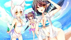 Water clouds sky food wings Anime pink eyes anime girls wink 