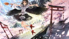 Water clouds sky wings Anime socks red eyes Ribbons anime girls 