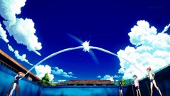 Water clouds summer Anime fight play anime girls rainbows skies 