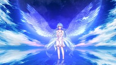 Water clouds wings dress angels blue hair anime girls hatsune 