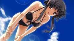 Water clouds woman Anime anime girls skies black hair black 