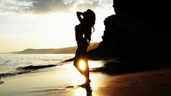 Water clouds woman Beaches reflections bikini Silhoutte