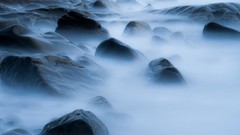 Water coast Maine rocks mist