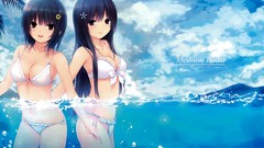 Water coffee Anime anime girls brown eyes black hair purple 