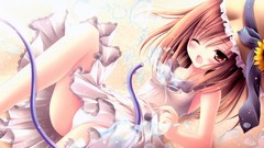 Water dress blush anime girls brown eyes brunettes wink open 