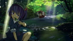 Water dress brown eyes short hair hakurei reimu touhou purple 