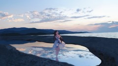 Water dress puddles outdoors long hair anime girls brunettes 