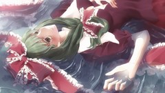 Water dress red dress bows blush long hair anime girls brown 