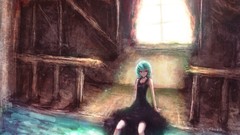 Water dress red eyes drawings blue hair anime girls short hair 