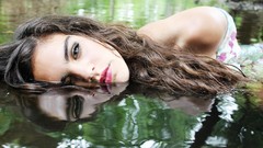 Water eyes woman faces reflections brunettes
