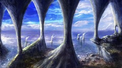 Water fantasy clouds rocks