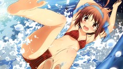 Water feet anime girls brown eyes brunettes crying open mouth 