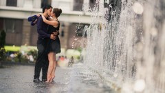 Water feet dress couple fountain legs kissing pumps high heels