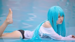 Water feet woman ass nails wet shirts asians blue hair long 