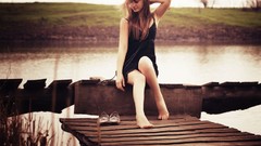 Water feet woman lakes blondes long hair brunettes brew