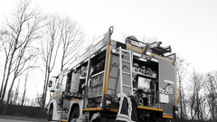 Water fire lights trucks phones firefighter