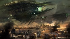 Water fire ships buildings spaceships cityscapes video games 