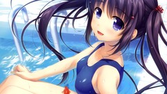 Water fish Anime school black hair alpha twintails swimsuits 