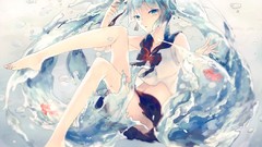 Water fish barefoot hatsune miku vocaloid seifuku bottle miku 