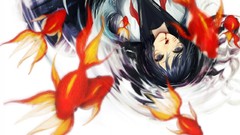 Water fish blood short hair seifuku black hair black eyes