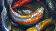 Water fish pebbles paintings koi artwork