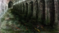 Water fish Pillars arches hall interior design artwork fantasy 