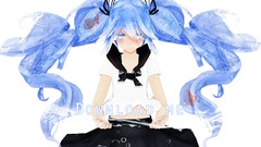 Water fish water drops schoolgirls long hair anime girls school 