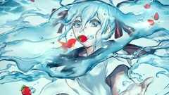 Water fish water drops schoolgirls long hair anime girls school 