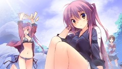 Water fish wet little anime girls purple hair bikini