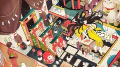 Water food Anime brown kimono long hair anime girls brunettes 