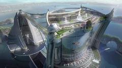 Water futuristic buildings