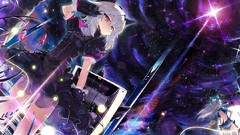 Water gloves long hair pink eyes anime girls gray hair black 