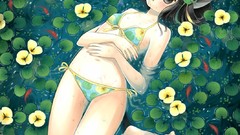 Water goldfish anime girls nekomimi black eyes animal ears 