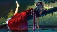Water green hair touhou kagiyama hina video games girls in 