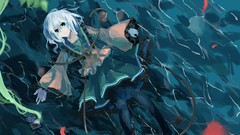 Water Green hats white hair skirts anime girls green eyes 